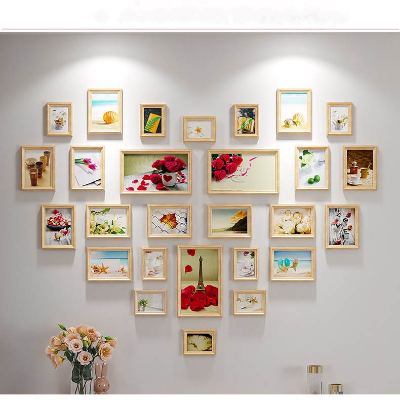 Lot de 27 Cadres Photo en Bois Murale Rose Mur de Cadre-Maisonfans.com