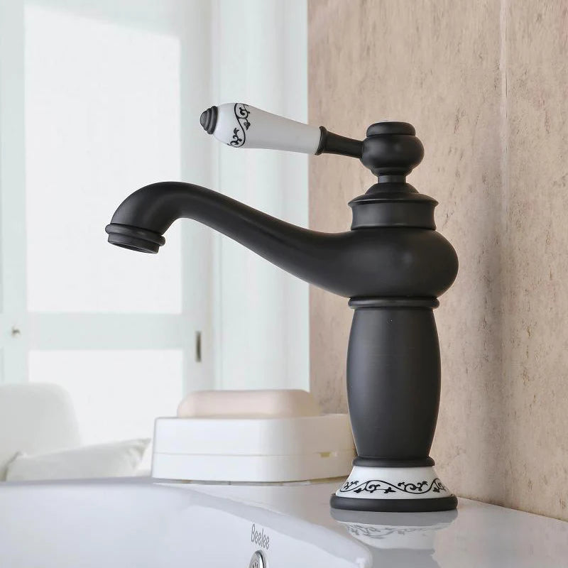 Robinet de lavabo moderne avec douchette pour salle de bains, noir/chrome