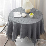 Nappe de Table en Coton Lin Motif Franges Café Gris Salle à Manger