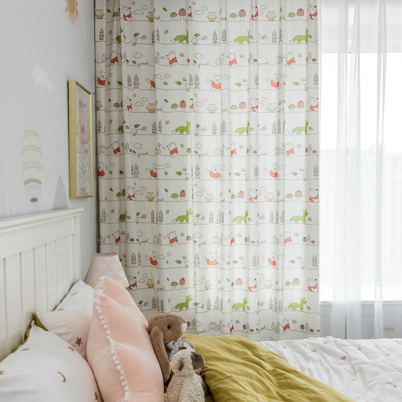 Rideau Tamisant Animaux Ours Renard Blanc chambre d'enfant