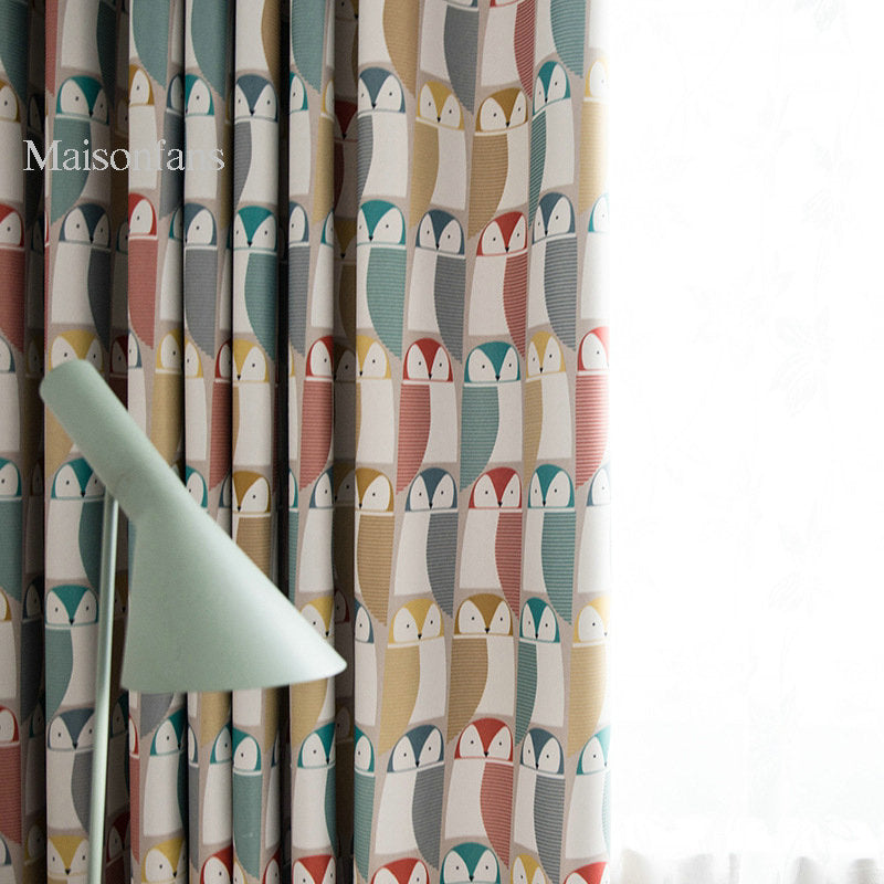 Rideau à œillets occultant enfant hibou imprimé 140X240cm chambre