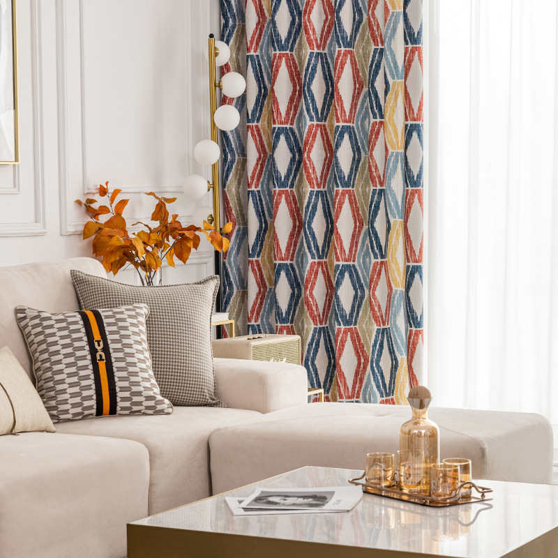 Rideau à œillets Tamisant Graphique Couleur Orange 140X260cm-Maisonfans.com