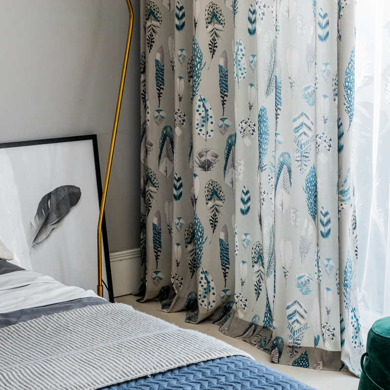 Rideau Tamisant Motif Exotique Tropical Indien Bleu Petrol-Maisonfans.com