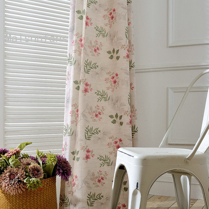 Rideau coton fleur imprimé tamisant à œillets 135X240cm pour chambre salon