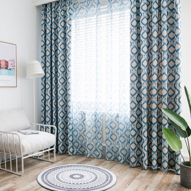 Rideau à œillets Occultant Losange (140 x H240 cm) Bleu Salon