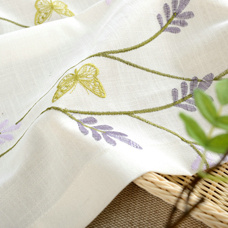 Rideau papillon broderie tamisant à œillets campagne 140 x H240 cm