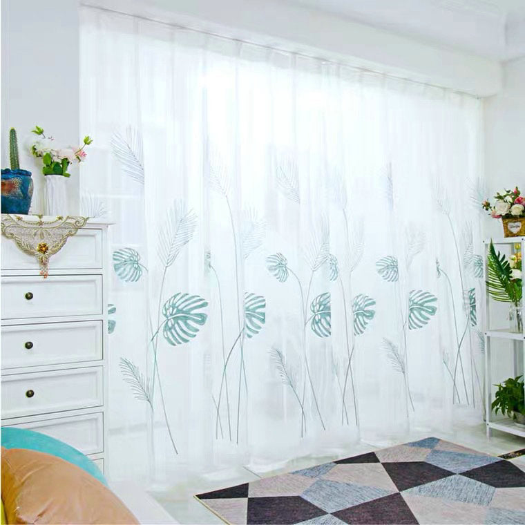 Voilage à œillets Brodé Feuille (140 x H240 cm) Tropical Chic Vert