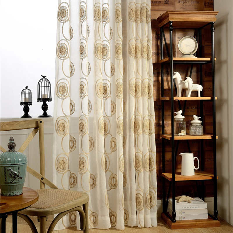 Voilage Brodé Motif Cercle 140 x H240 Rideau Salon-Maisonfans.com