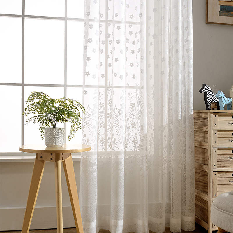 Voilage à œillets Jacquard Fleur Blanc 135 x H240 cm Printemps Salon