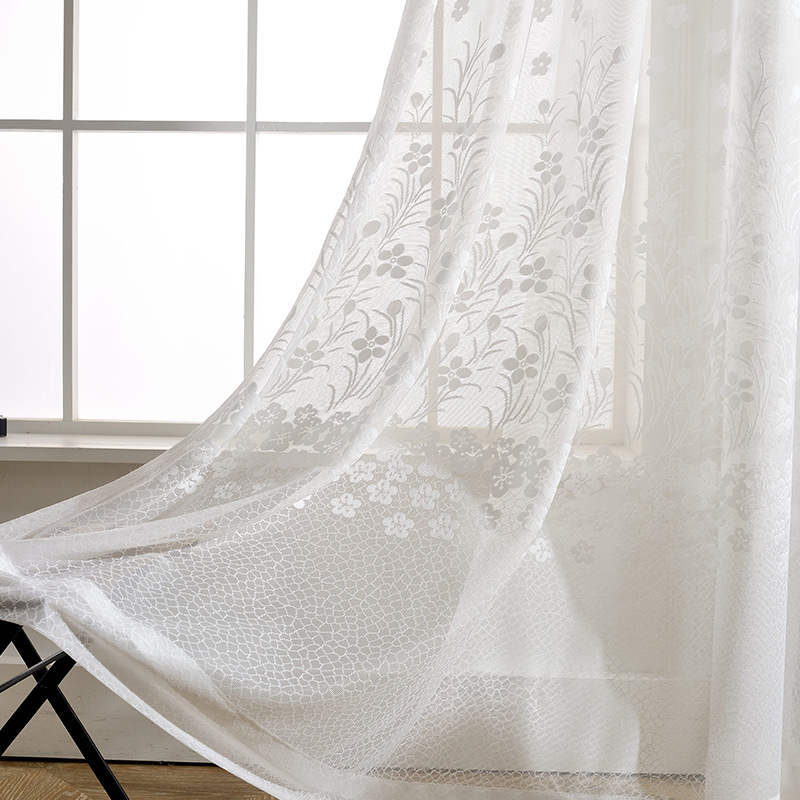 Voilage à œillets Jacquard Fleur Blanc 135 x H240 cm Printemps Salon