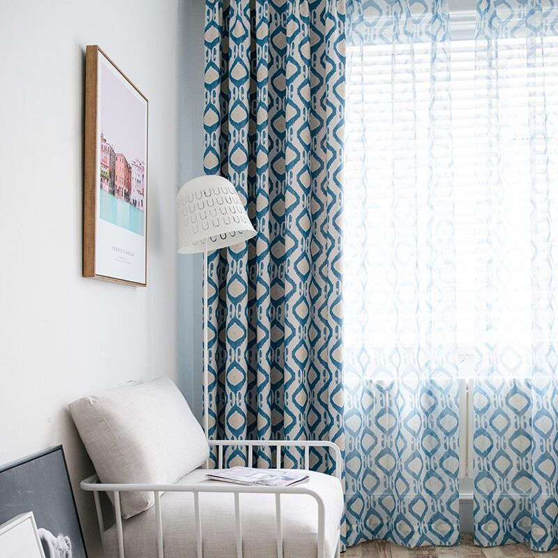 Voilage à œillets Scandinave Losange 140 x H240 Bleu Rideau Campagne