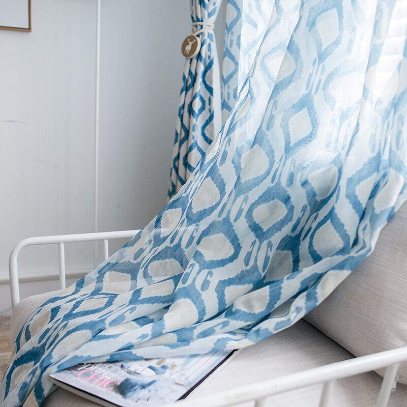 Voilage à œillets Scandinave Losange 140 x H240 Bleu Rideau Campagne