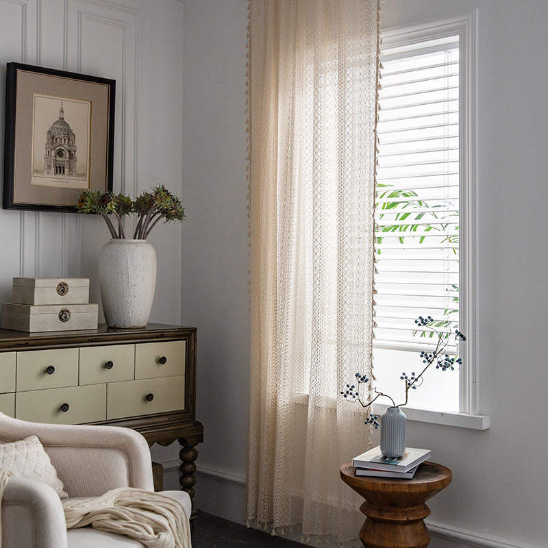 Voilage à passant Jaquard 150x240cm Beige Salon-Maisonfans.com