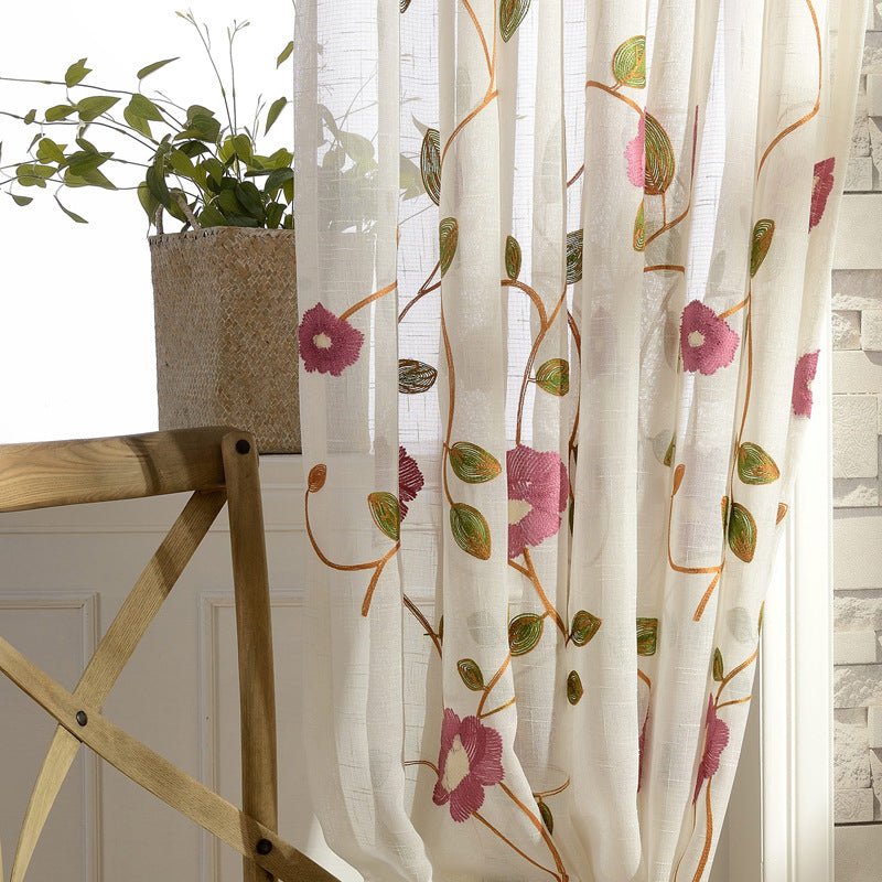 Voilage Brodé Fleur Tulle Rideaux Fenêtre Décoration 140 x H260 cm