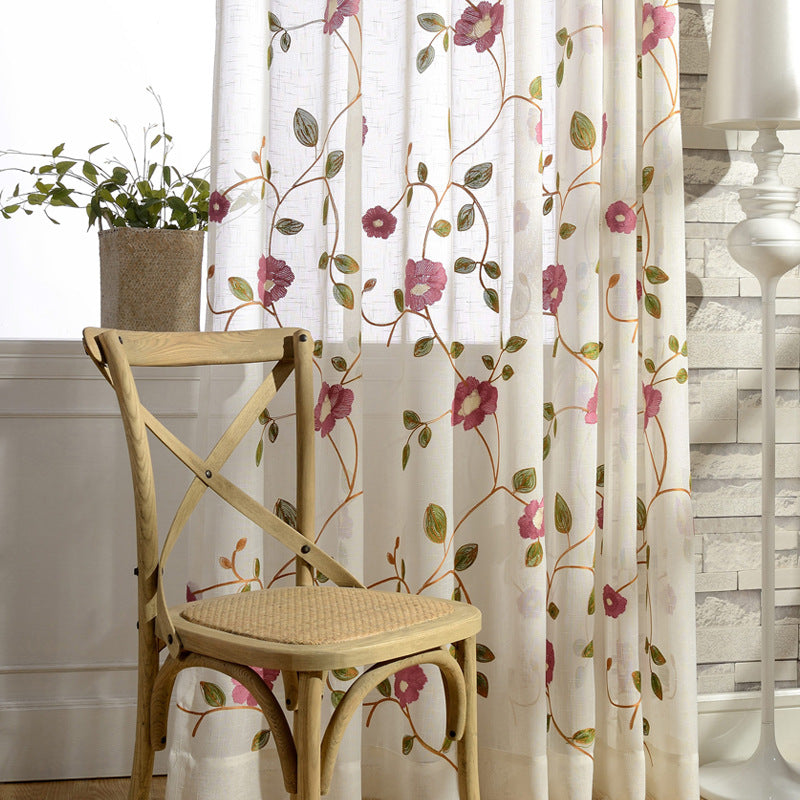 Voilage Brodé Fleur Tulle Rideaux Fenêtre Décoration 140 x H260 cm