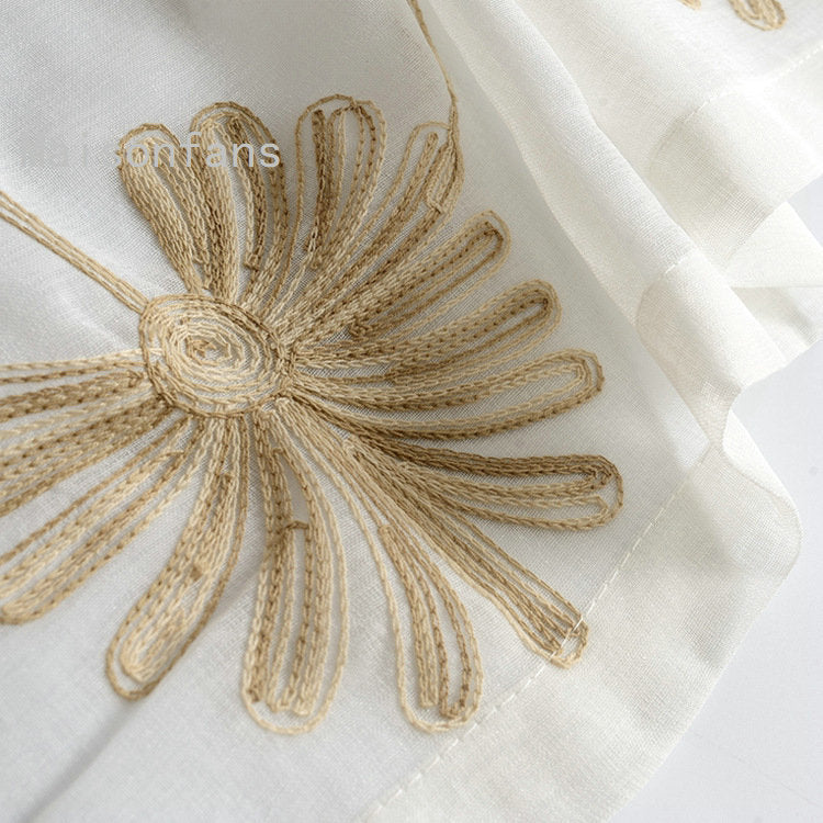 Voilage à œillets brodé fleur 140 x H240 cm brun chambre salon