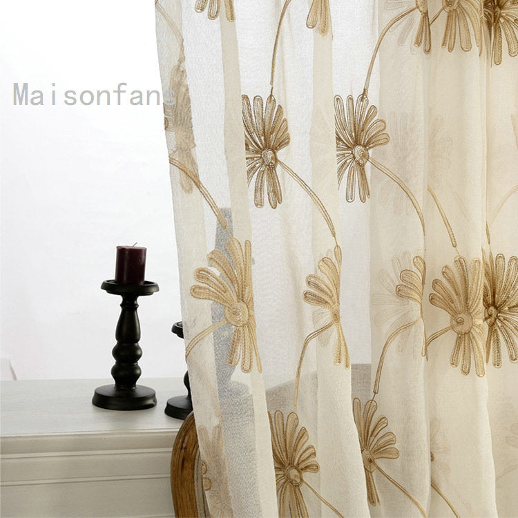 Voilage à œillets brodé fleur 140 x H240 cm brun chambre salon